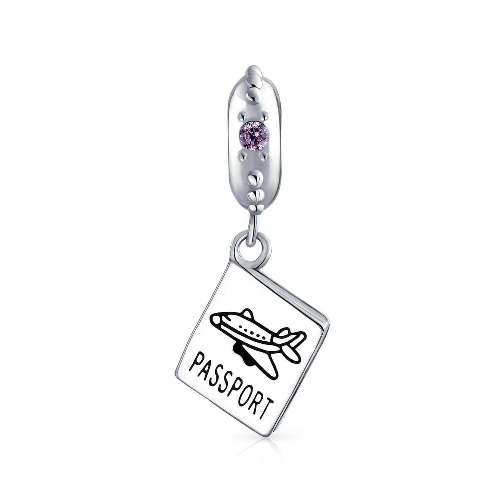 World Traveler Passport Dangle Charm Bead Silver Charm